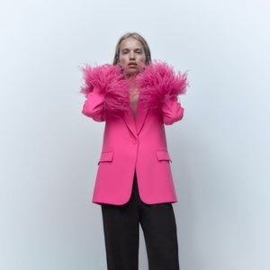 Zara Pink Feather Blazer NWT